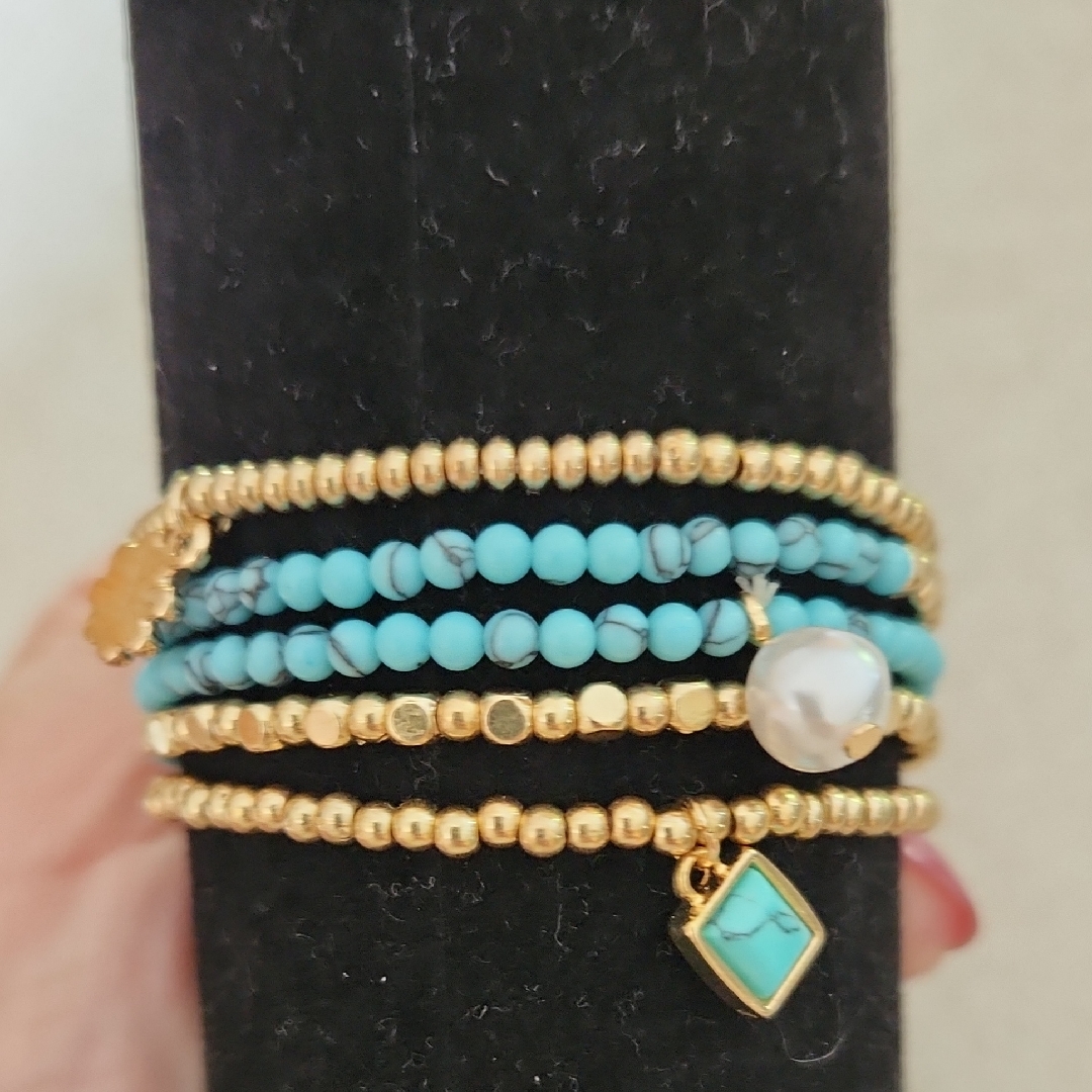 Universal Thread Gold And Blue Layered Bracelets